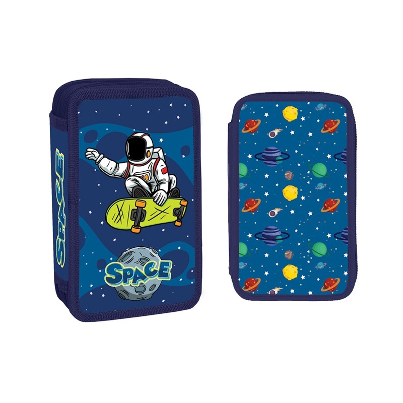 Penar scolar echipat, 29 piese, 2 compartimente cu fermoar, model SPACE, multicolor - imagine 3